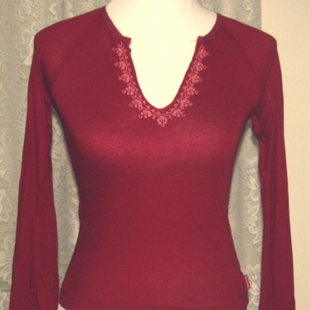 Dark Red Long sleeve Tee Top